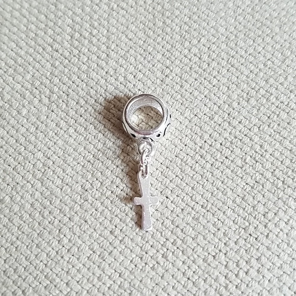 Silver cross bracelet charm